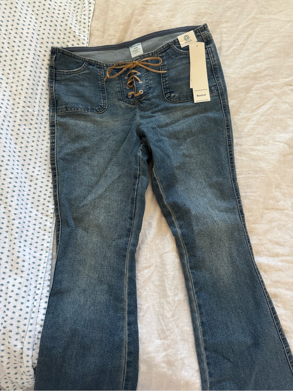 No Boundaries Lace-Up Waist Blue Flare Jeans